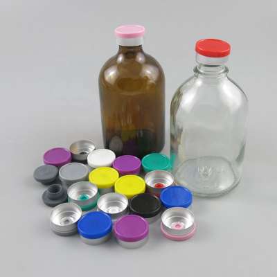 Empty Round Medicine liquid pharmaceutical 100ml amber glass vial clear bottle with stopper and flip off caps