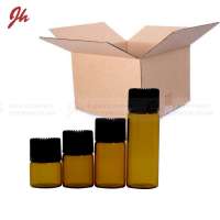 One box for sale 1ml 2ml 3ml 5ml small amber glass vial essential oil sample bottle with black screw cover