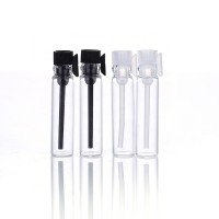 Refillable Mini clear perfume sample 1ml glass vial parfum test bottle with plastic black clear insert plug