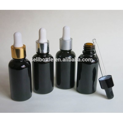 Hot sale beauty cosmetic package 30ML Black Essential Oil Glass Bottle 1OZ E liquid Glass Dropper Bottle